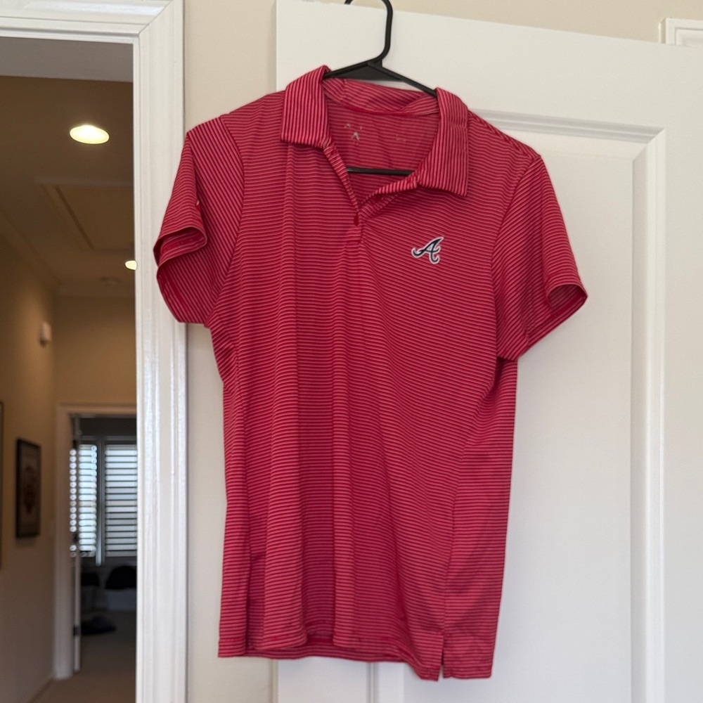 Atlanta Braves Antigua Red Striped Button Down Shirt